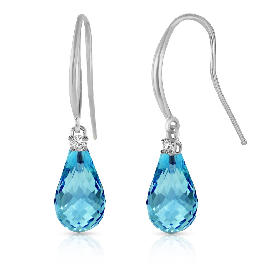 GOLD FISH HOOK EARRINGS WITH DIAMONDS & BLUE TOPAZ - Picture 3 of 6